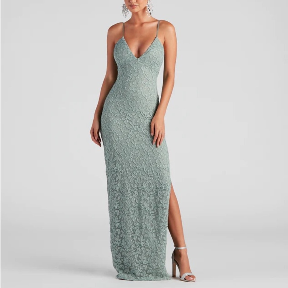 Sage Green Prom Dress with Side Slit
